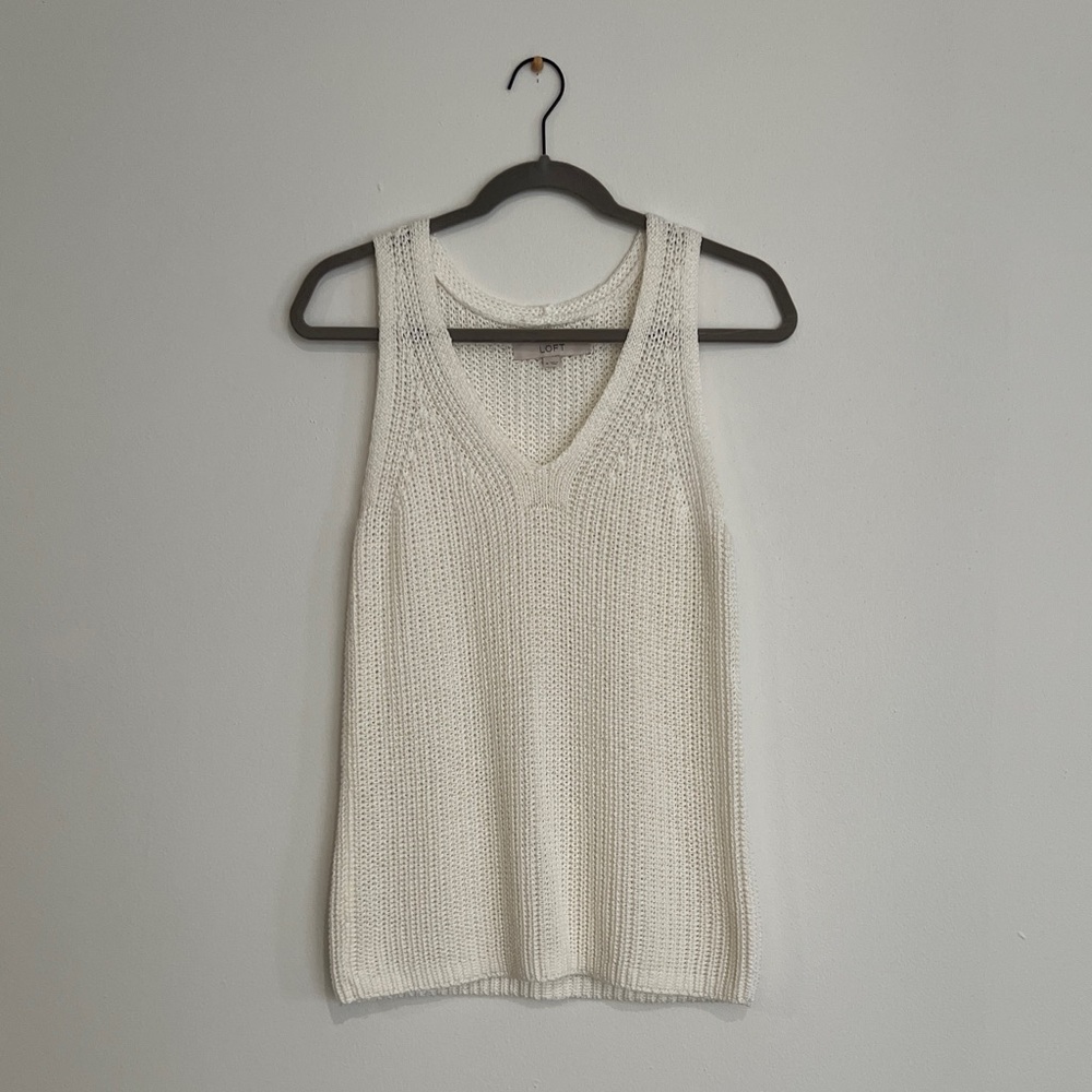 LOFT White Knit Tank Top Size Med